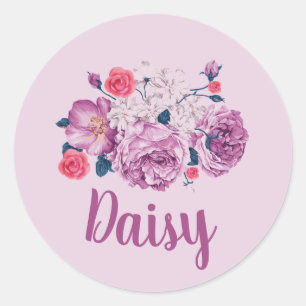 Daisy Name Floral Custom Vintage Flower Pink Girl  Classic Round Sticker