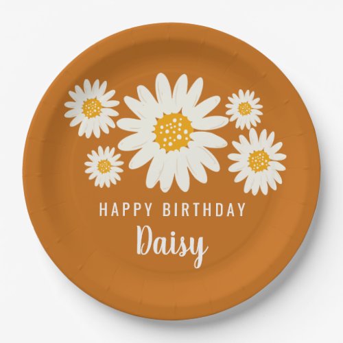 Daisy name happy birthday party boho flower design paper plates