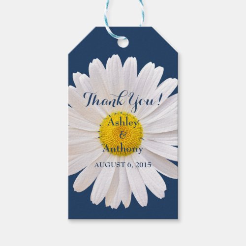 Daisy Navy Blue White Wedding Thank You Favor Tag