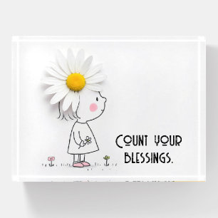 Daisy On a Little Girl With Inspirational Quote Paperweight