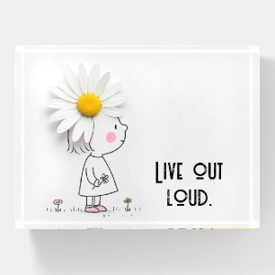 Daisy On a Little Girl With Inspirational Quote Paperweight