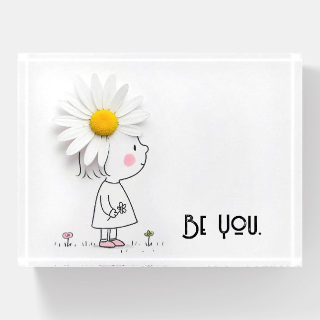 Daisy On a Little Girl With Inspirational Quote Paperweight (Front)