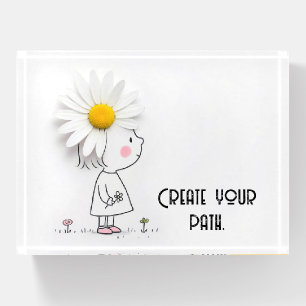 Daisy On a Little Girl With Inspirational Quote Paperweight
