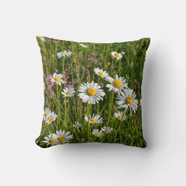 Daisy on a meadow throw pillow (Front)