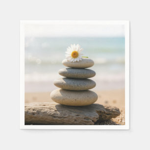 Daisy on a Stone Beach Cairn With Driftwood Napkins