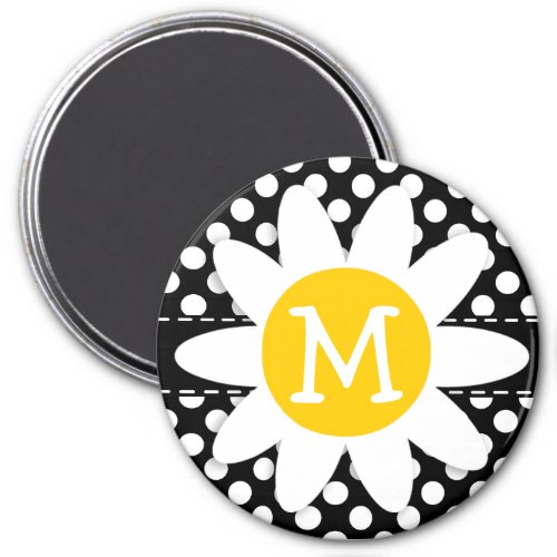 Daisy on Black and White Polka Dots Magnet