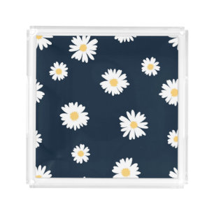 Daisy On Blue Pattern Acrylic Tray