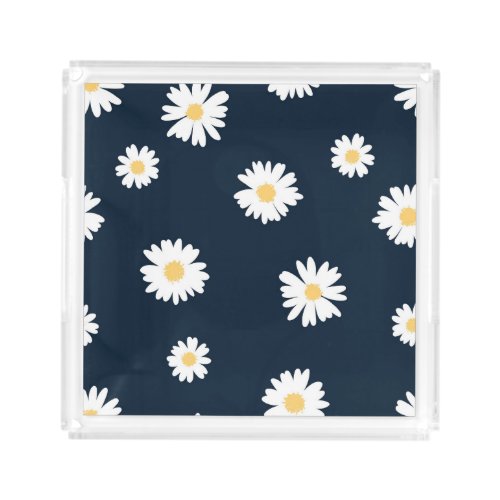 Daisy On Blue Pattern Acrylic Tray