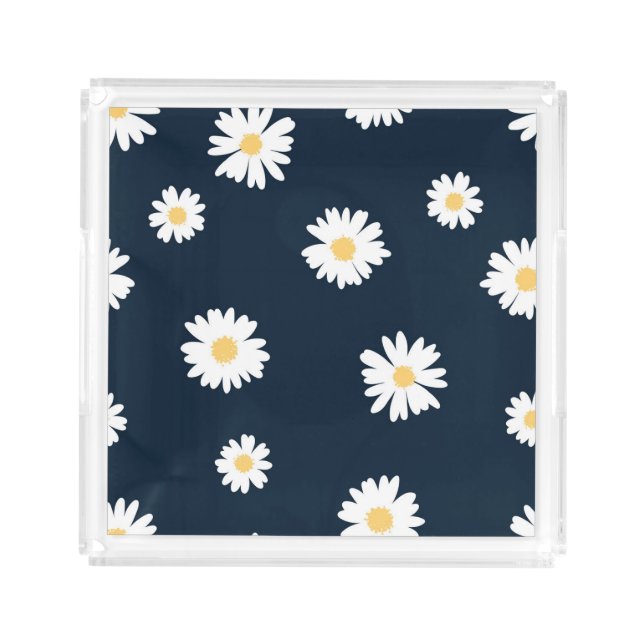 Daisy On Blue Pattern Acrylic Tray (Front)