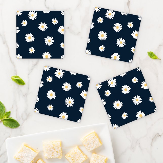 Daisy On Blue Pattern Coaster Set (In Situ)