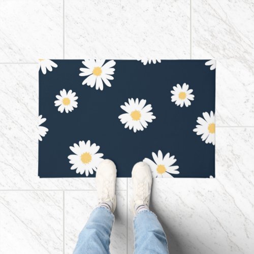 Daisy On Blue Pattern Doormat