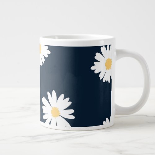 Daisy On Blue Pattern Giant Coffee Mug