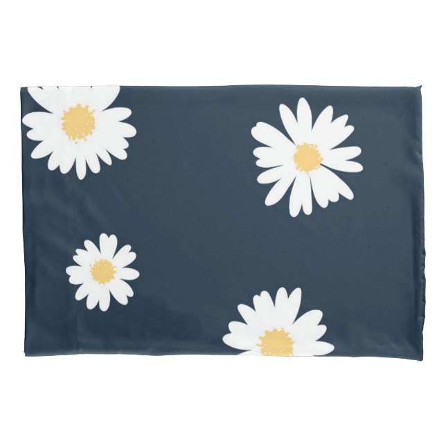 Daisy On Blue Pattern Pillow Case (Front-Left)