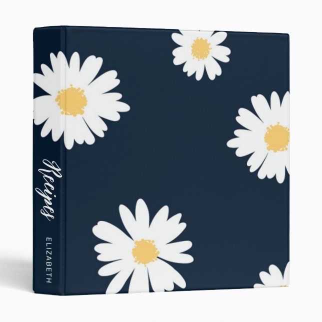 Daisy On Blue Pattern | Recipe Book 3 Ring Binder (Front/Spine)