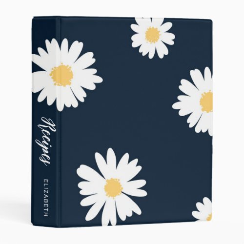 Daisy On Blue Pattern  Recipe Book Mini Binder