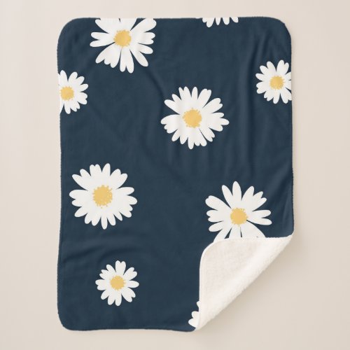 Daisy On Blue Pattern Sherpa Blanket