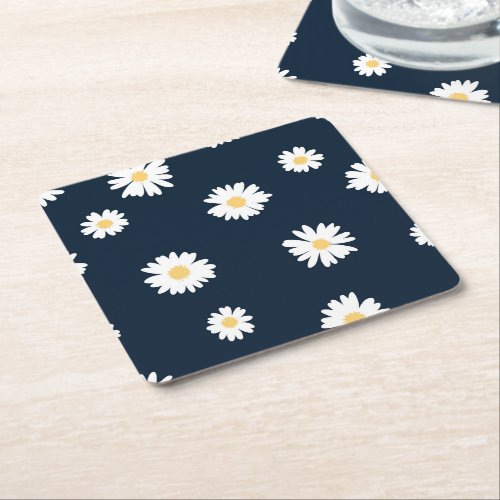 Daisy On Blue Pattern Square Paper Coaster