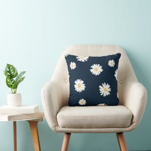 Daisy On Blue Pattern Throw Pillow