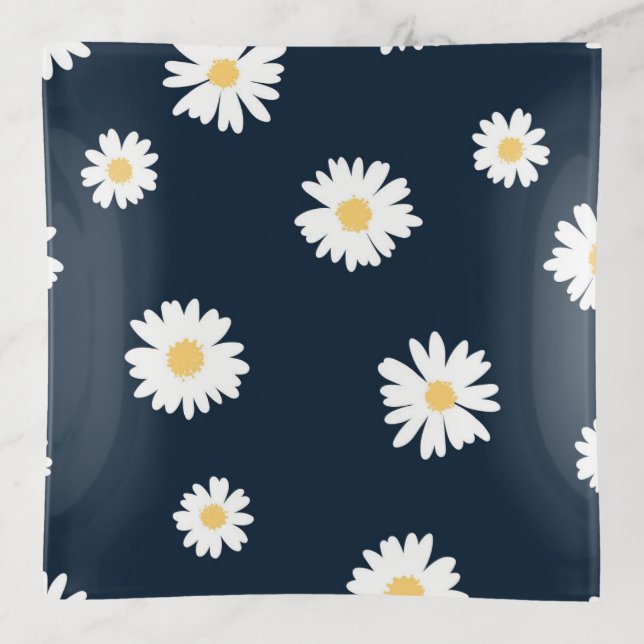 Daisy On Blue Pattern Trinket Tray (Front)