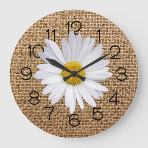 Daisy On Burlap Large Clock