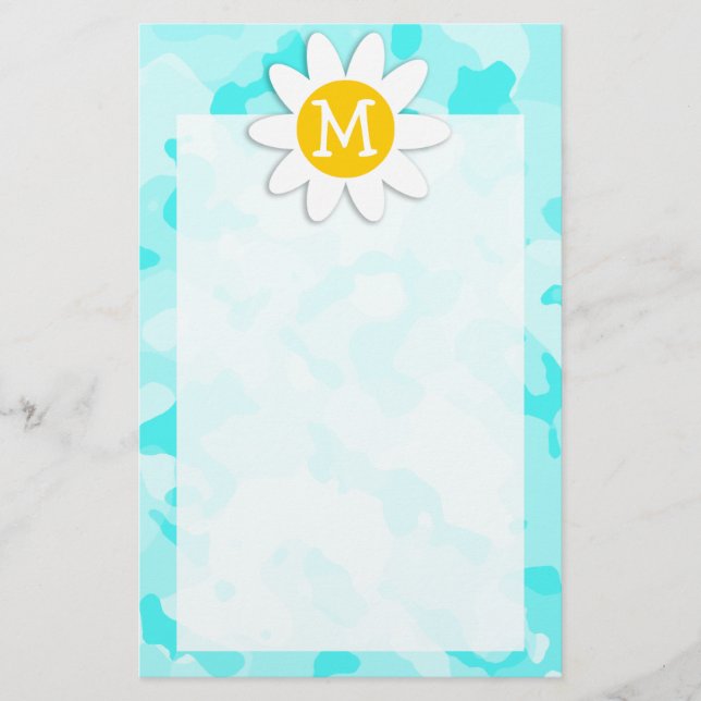 Daisy on Celeste Camo; Camouflage Stationery (Front)