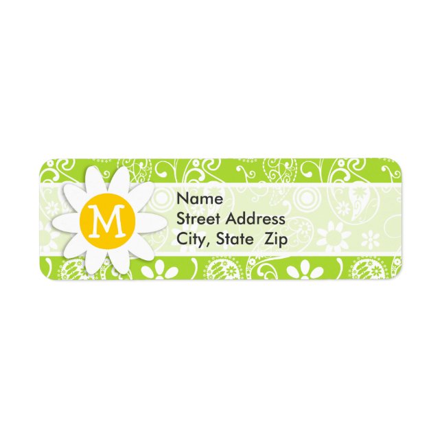 Daisy on Citron Green Paisley; Floral Label (Front)
