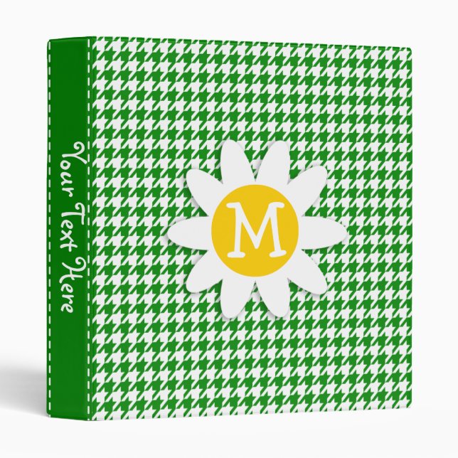 Daisy on Green Houndstooth 3 Ring Binder (Front/Spine)