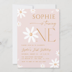 Daisy One Floral Pink 1st Birthday Invitation