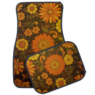 Daisy Orange Art Deco Car and Truck Mats