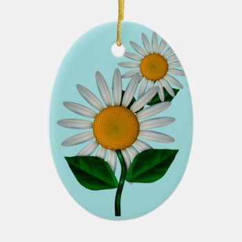 Daisy Ornament Customizable Text On Back by TheGiftsGaloreShoppe at Zazzle