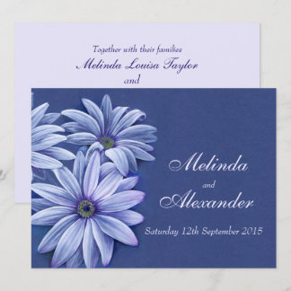 Daisy osteospermum wedding invitation blue purple