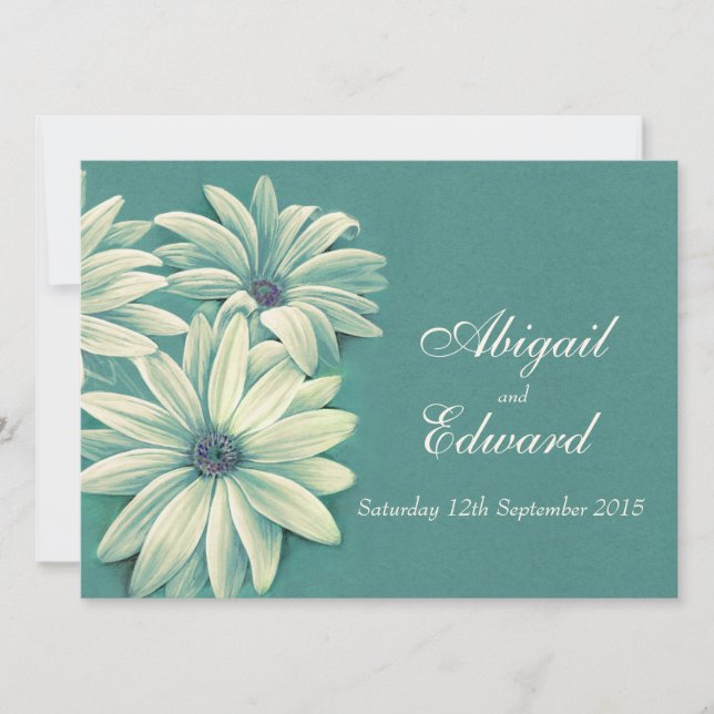 Daisy osteospermum wedding invitation green cream (Front)