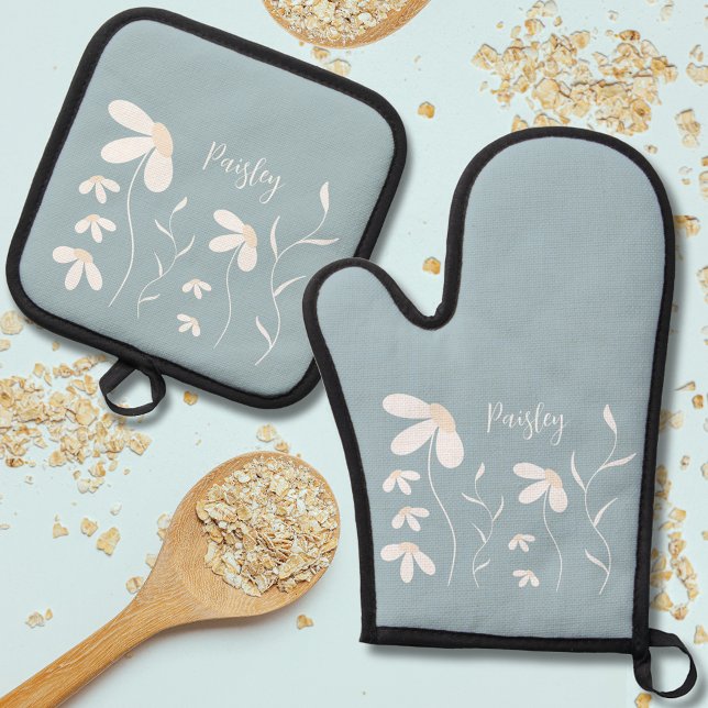 Daisy Oven Mitt & Pot Holder Set - Floral Green (Creator Uploaded)