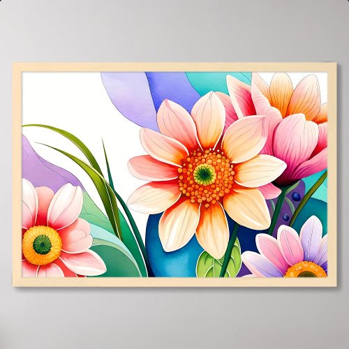 Daisy Painting Flower Bouquet Charm Pink Blossom Poster