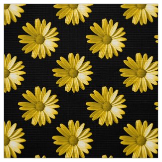 Daisy Pattern - Amber on Black Fabric