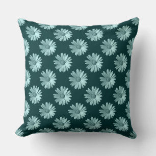 Daisy Pattern - Dark Green Throw Pillow
