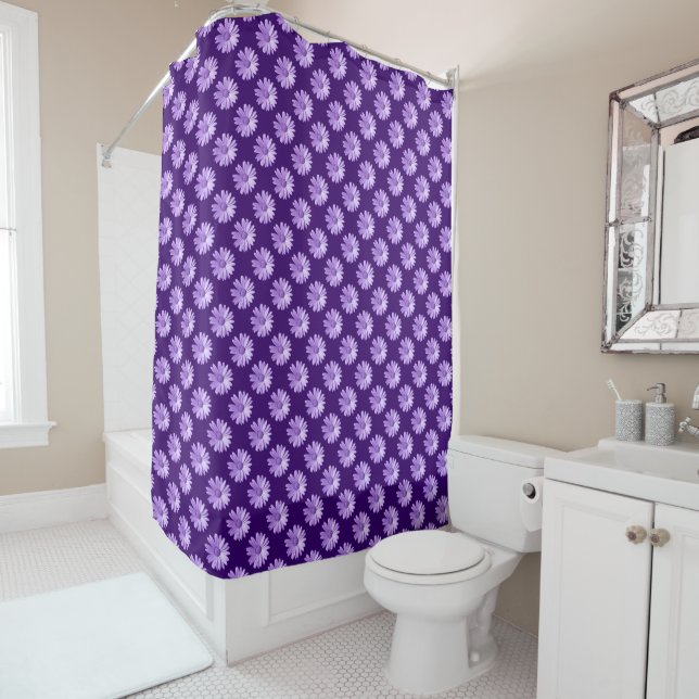 Daisy Pattern - Deep Purple Shower Curtain (In Situ)