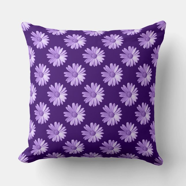 Daisy Pattern - Deep Purple Throw Pillow (Front)
