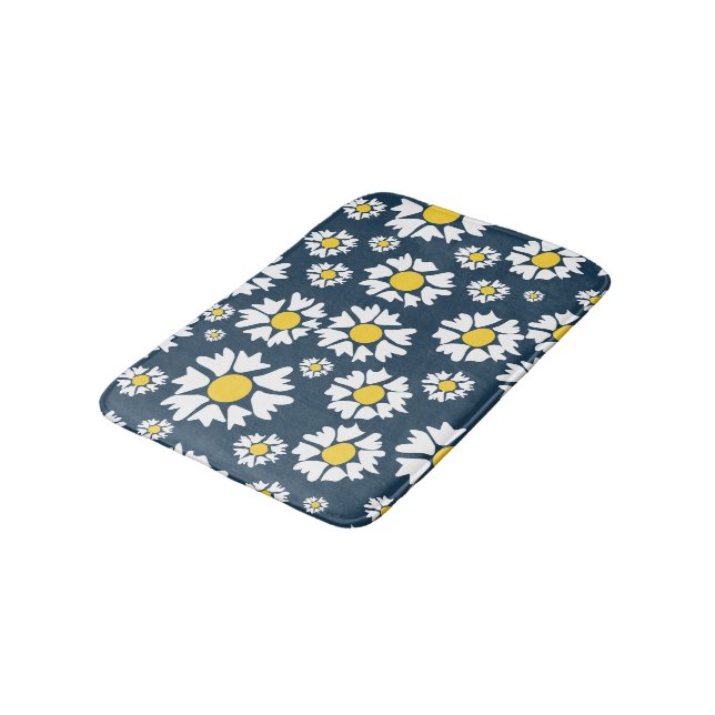 Daisy Pattern, Floral Pattern, White Daisies Bath Mat (Angled)