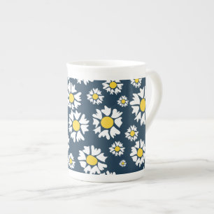 Daisy Pattern, Floral Pattern, White Daisies Bone China Mug