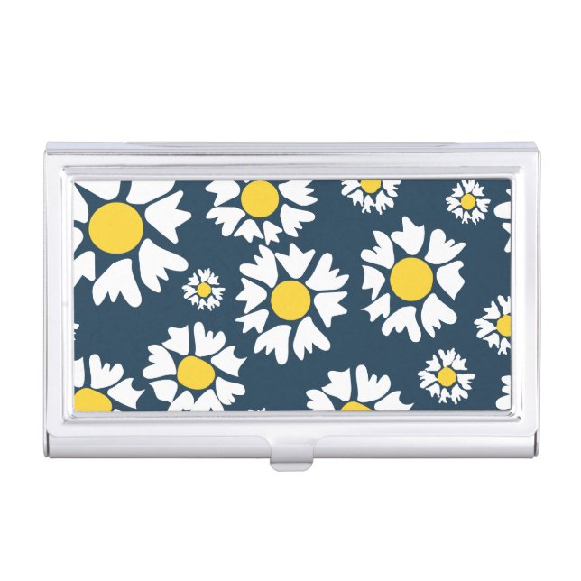 Daisy Pattern, Floral Pattern, White Daisies Business Card Case (Front)