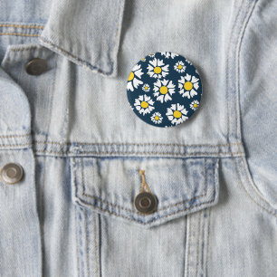 Daisy Pattern, Floral Pattern, White Daisies Button