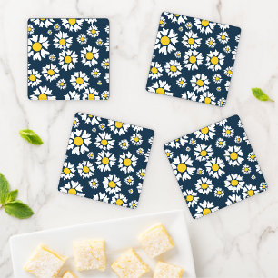 Daisy Pattern, Floral Pattern, White Daisies Coaster Set