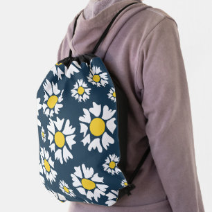 Daisy Pattern, Floral Pattern, White Daisies Drawstring Bag