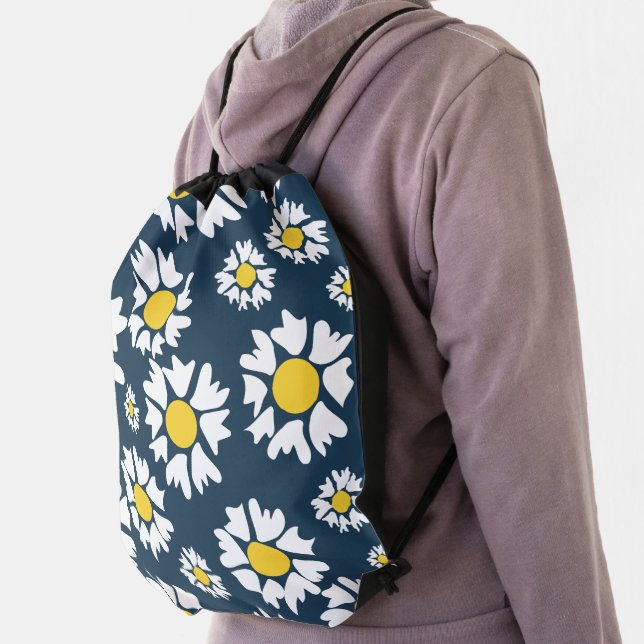 Daisy Pattern, Floral Pattern, White Daisies Drawstring Bag (Insitu)
