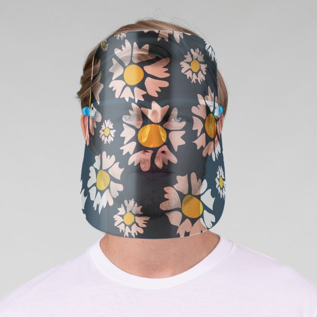 Daisy Pattern, Floral Pattern, White Daisies Face Shield (Insitu)