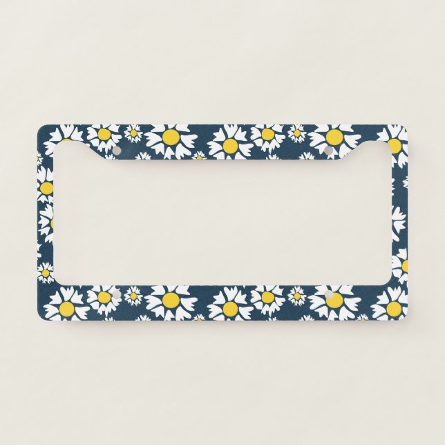 Daisy Pattern, Floral Pattern, White Daisies License Plate Frame (Front)
