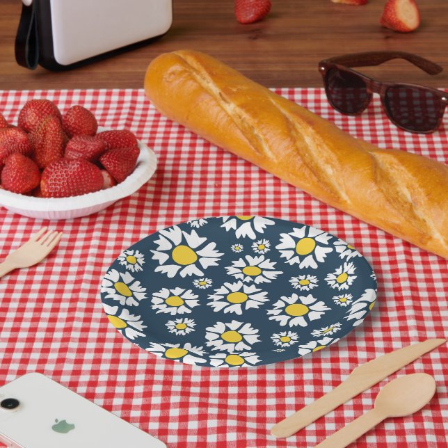 Daisy Pattern, Floral Pattern, White Daisies Paper Plates (Picnic)