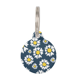 Daisy Pattern, Floral Pattern, White Daisies Pet ID Tag