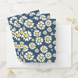 Daisy Pattern, Floral Pattern, White Daisies Pocket Folder